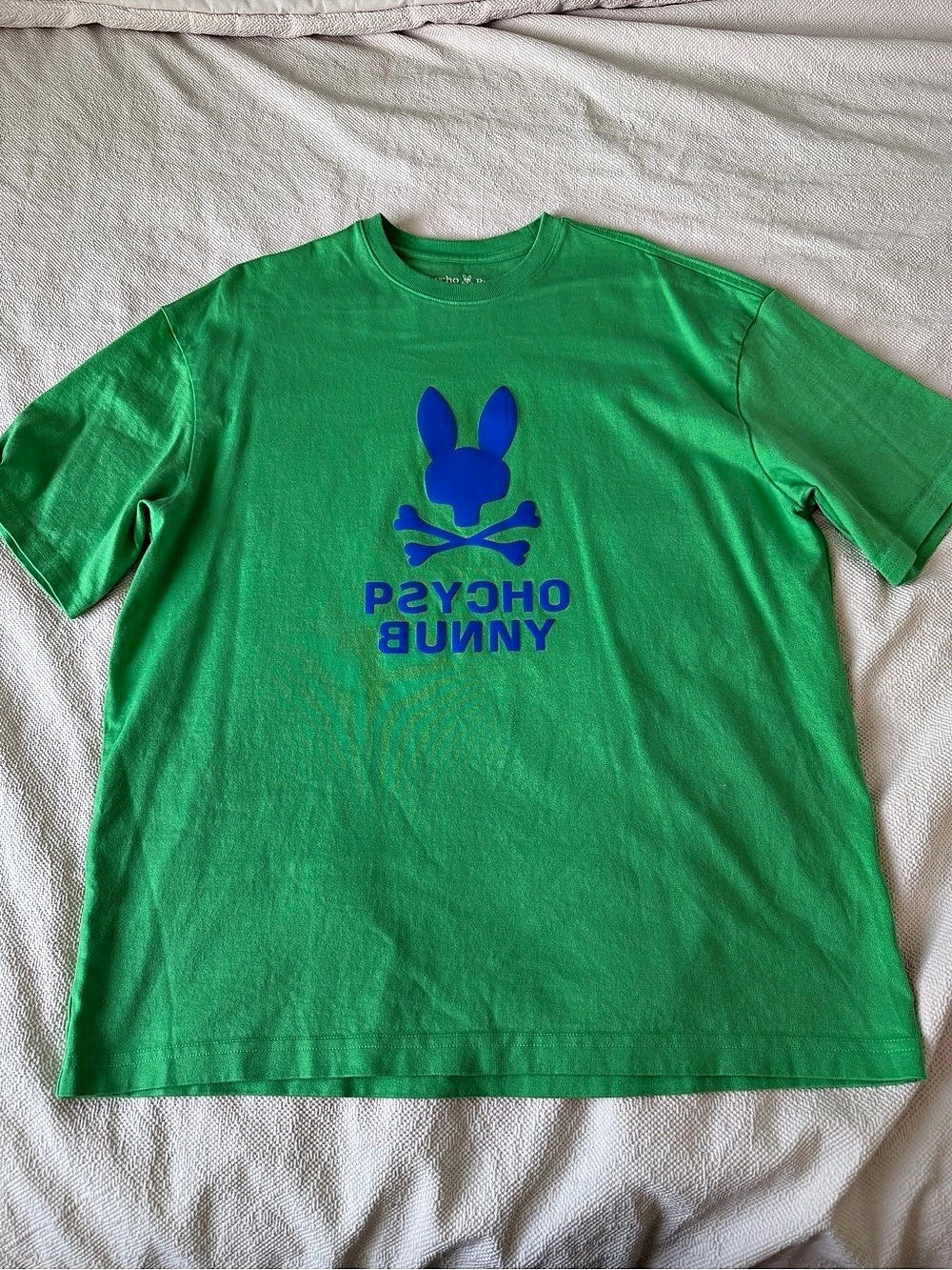Psycho Bunny Graphic Tee in Green & Blue Size large Like New